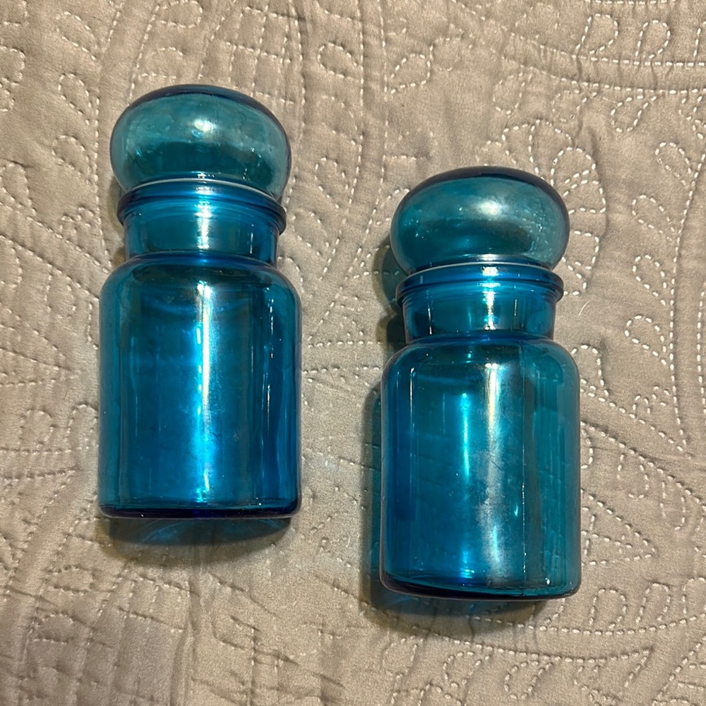 Set of Vintage Blue Belgium Apothecary Jars 7” tall